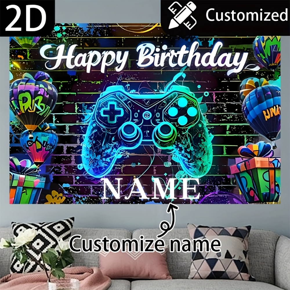 Party Games Name - 1pc Personalized Neon Gamer Happy Birthday
